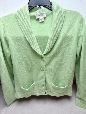 Neiman Marcus 100% Cashmere Cardigan Sweater Pistachio Green Size L